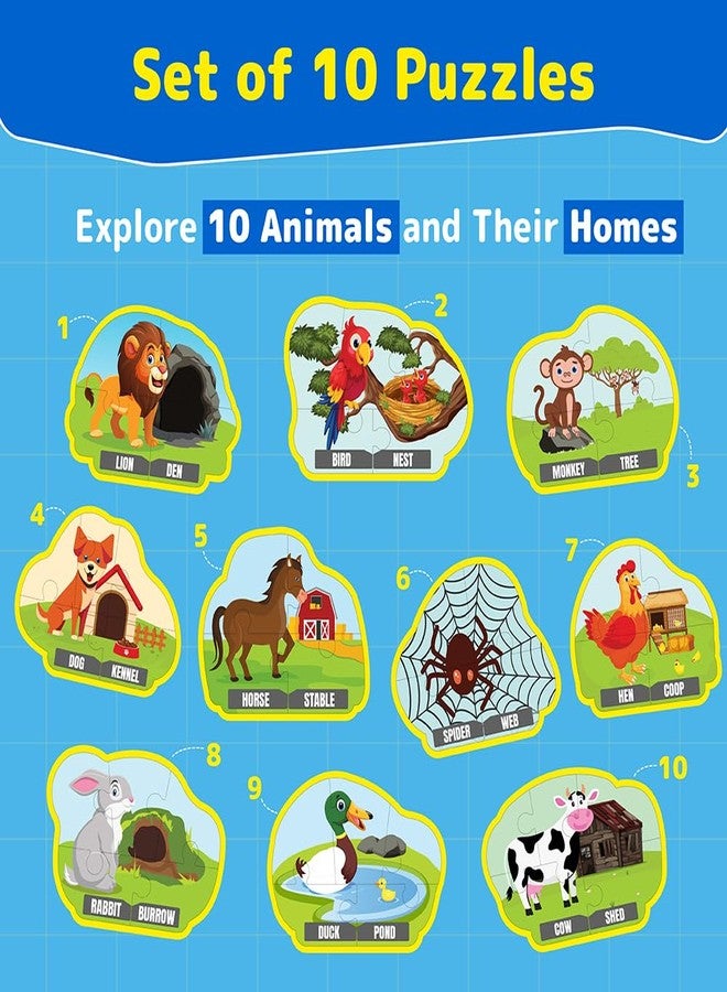 Funtad Kids Puzzleup Learn Animal Homes,10-In-1 Entry Level Puzzle,45 Big Size Jigsaw Pieces,Montessori Educational Toy To Improve Memory & Unlock New Words,Gift For Boys & Girls Age 3,4 & 5 Yrs - Image 3